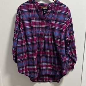 Lands' End Women's Plaid Button Down Shirt - Blue and Purple